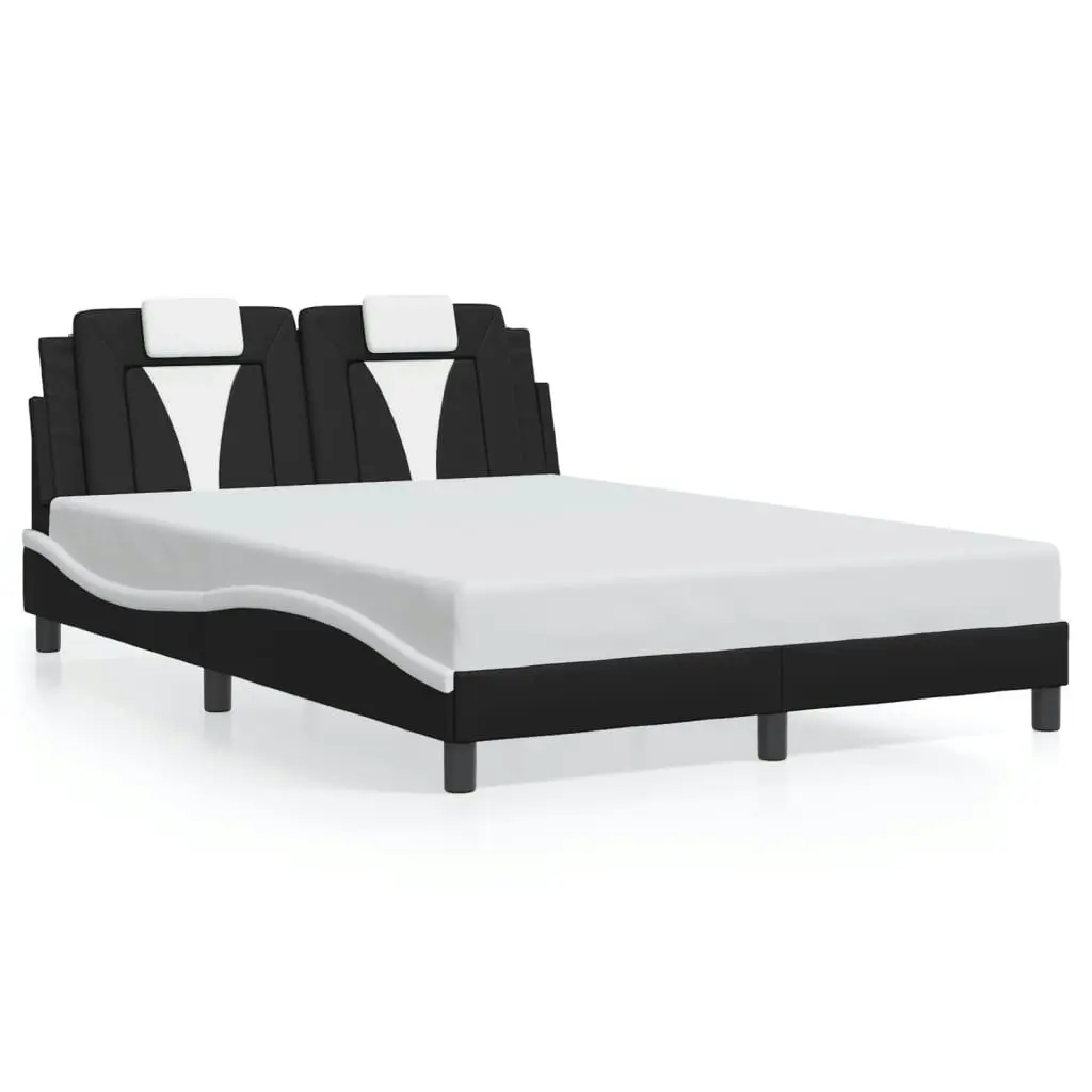 Bed Frame with Headboard Black and White 137x187 cm Double Size Faux Leather 3208132