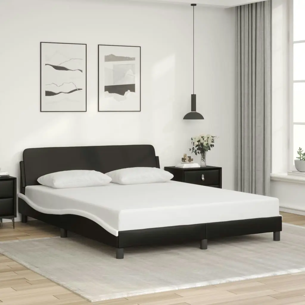 Bed Frame with Headboard Black and White 152x203 cm Faux Leather 3207679