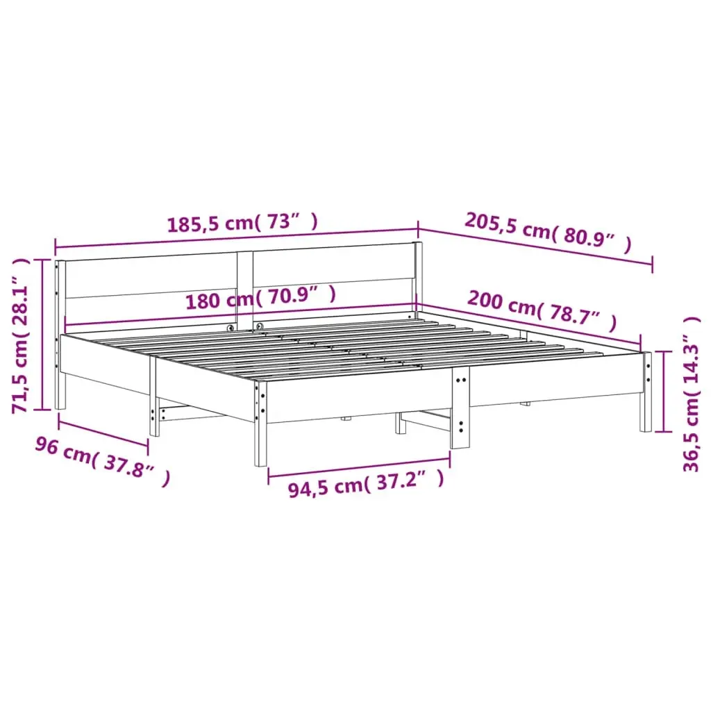 Bed Frame without Mattress 183x203 cm King Solid Wood Pine 3216212