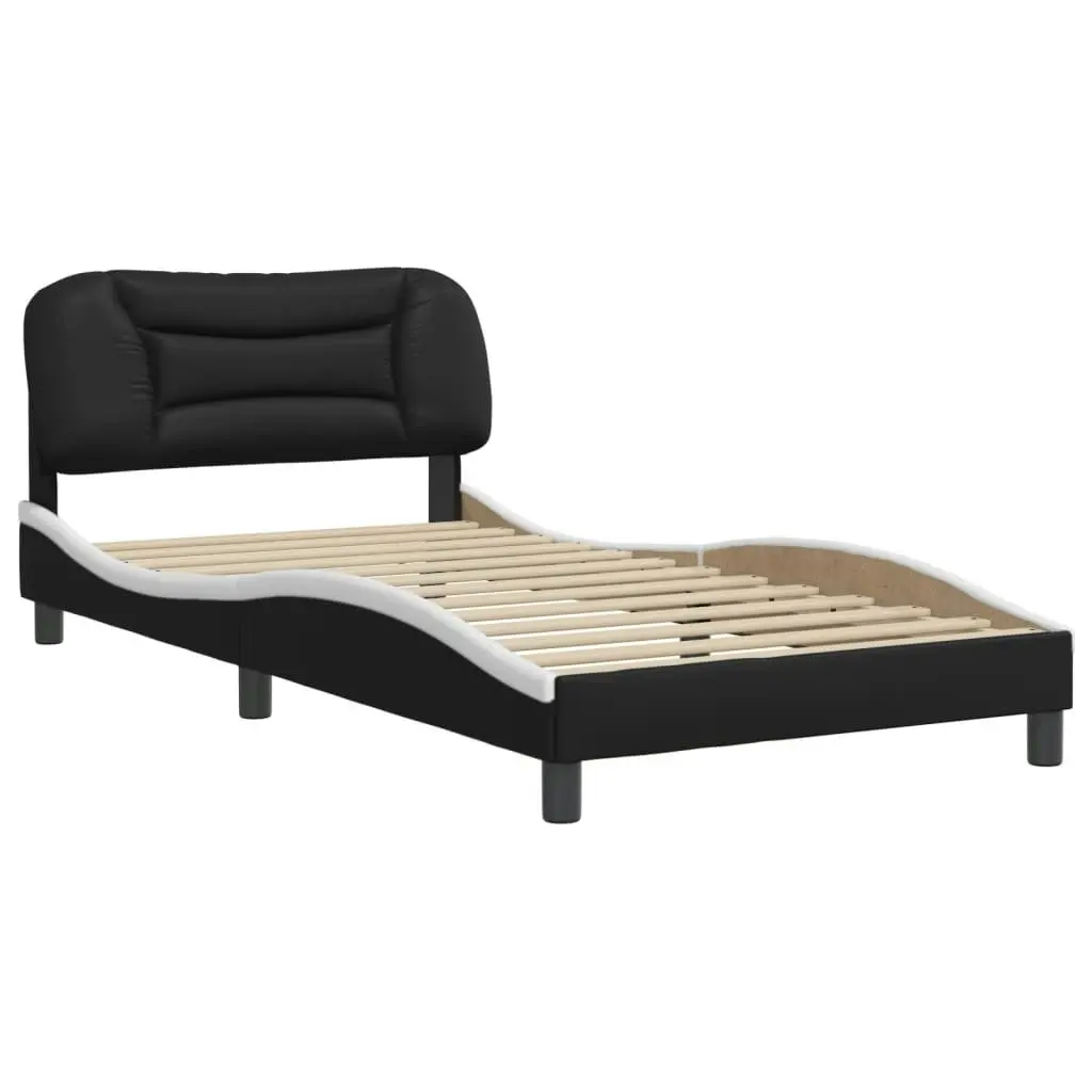 Bed Frame with Headboard Black and White 106x203 cm King Single Size Faux Leather 3208257