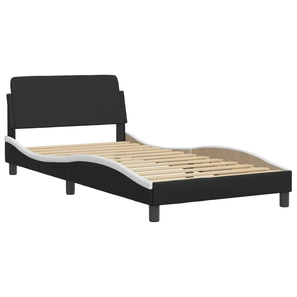 Bed Frame with Headboard Black and White 106x203 cm King Single Size Faux Leather 3208257