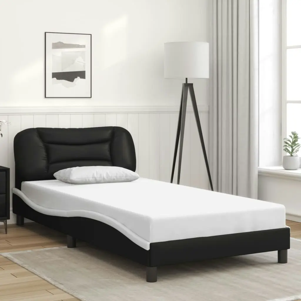 Bed Frame with Headboard Black and White 106x203 cm King Single Size Faux Leather 3208257