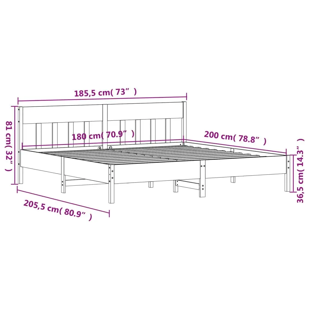 Bed Frame with Headboard 183x203 cm King Size Solid Wood Pine 3216203