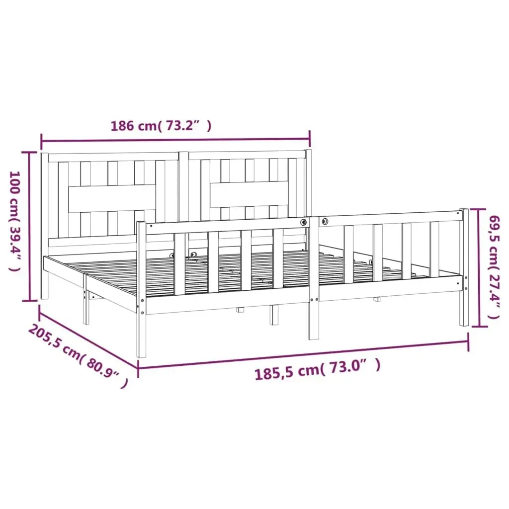 Bed Frame with Headboard Black Solid Wood Pine 183x203 cm King Size 3188185