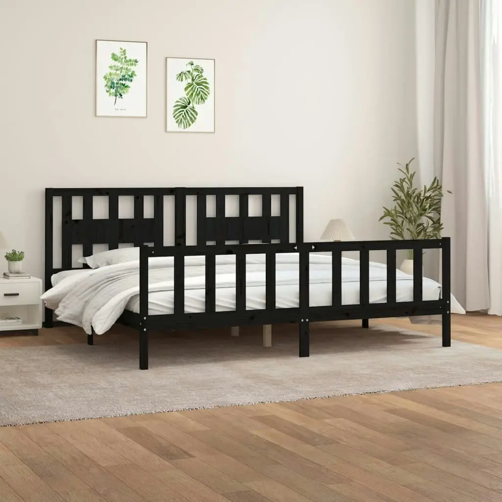 Bed Frame with Headboard Black Solid Wood Pine 183x203 cm King Size 3188185