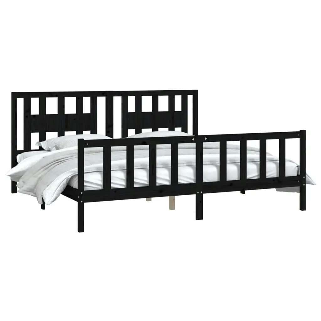 Bed Frame with Headboard Black Solid Wood Pine 183x203 cm King Size 3188185