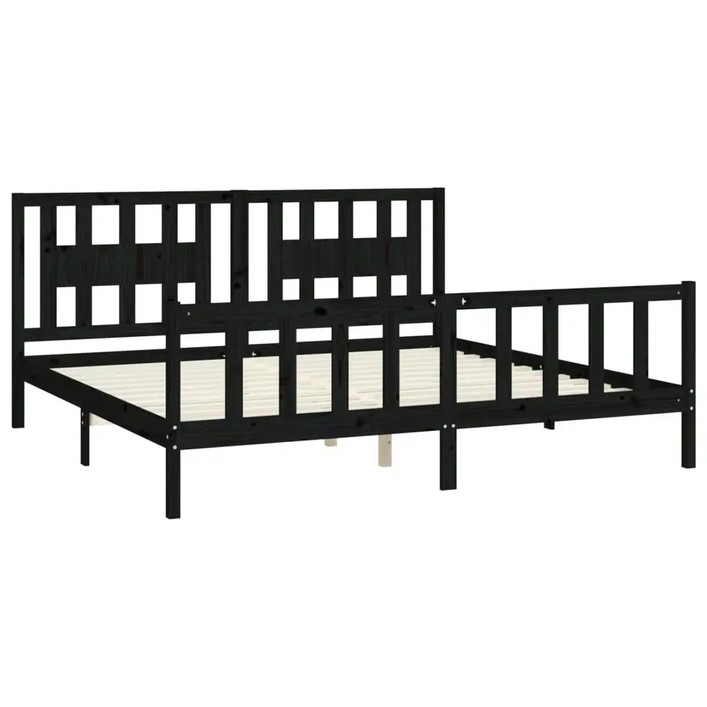 Bed Frame with Headboard Black Solid Wood Pine 183x203 cm King Size 3188185