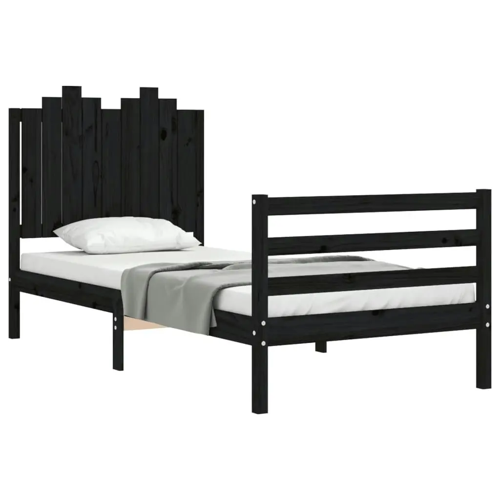 Bed Frame with Headboard Black 92x187 cm Single Size Solid Wood 3194150