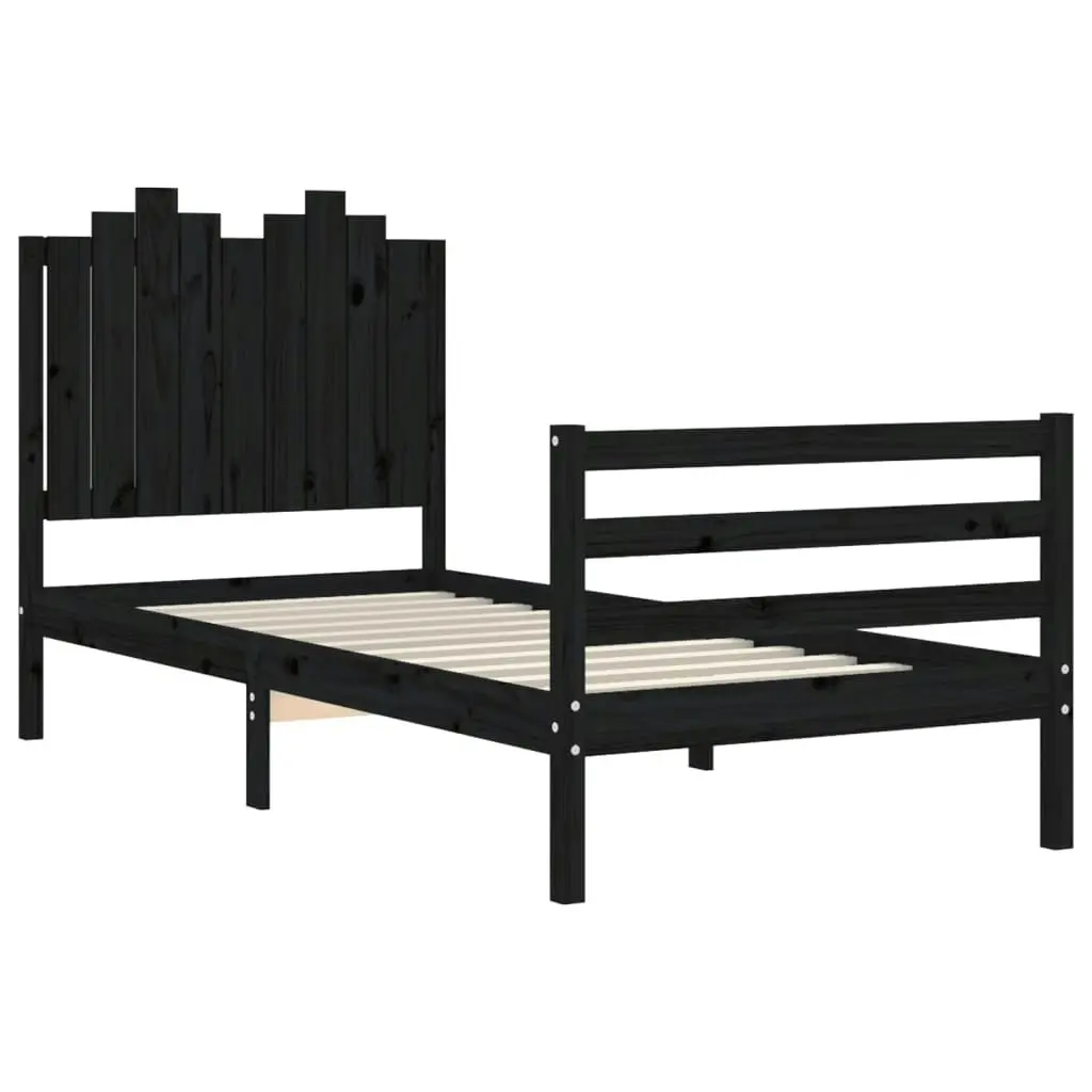 Bed Frame with Headboard Black 92x187 cm Single Size Solid Wood 3194150