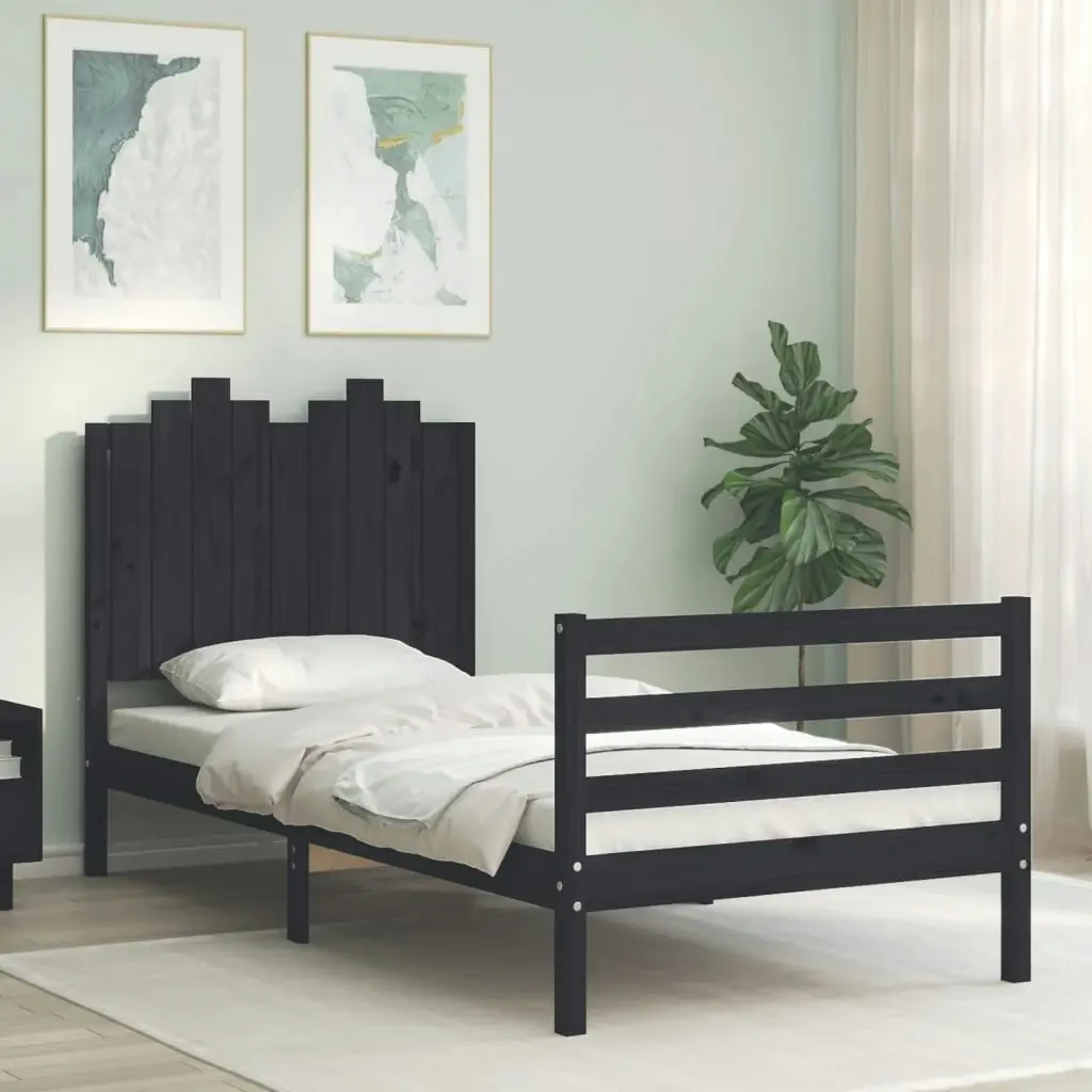 Bed Frame with Headboard Black 92x187 cm Single Size Solid Wood 3194150