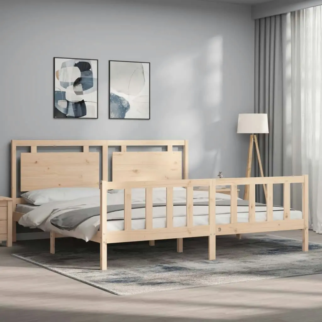 Bed Frame with Headboard 183x203 cm King Solid Wood 3192181