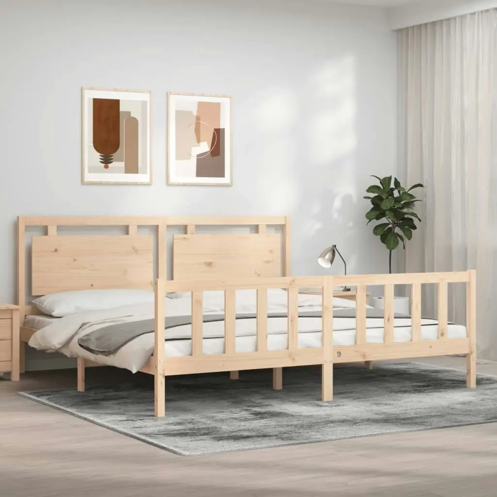 Bed Frame with Headboard 183x203 cm King Solid Wood 3192181