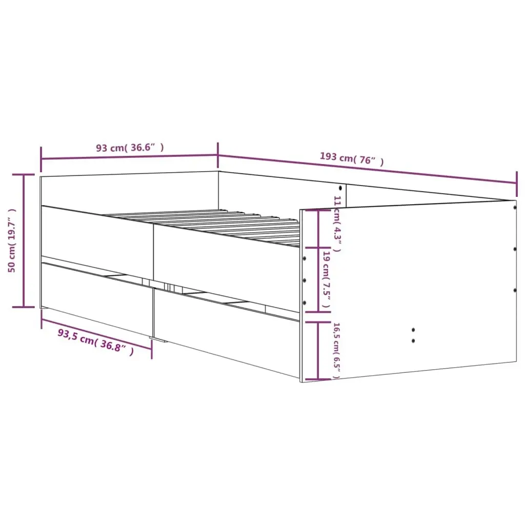 Bed Frame with Drawers White 90x190 cm 3207350