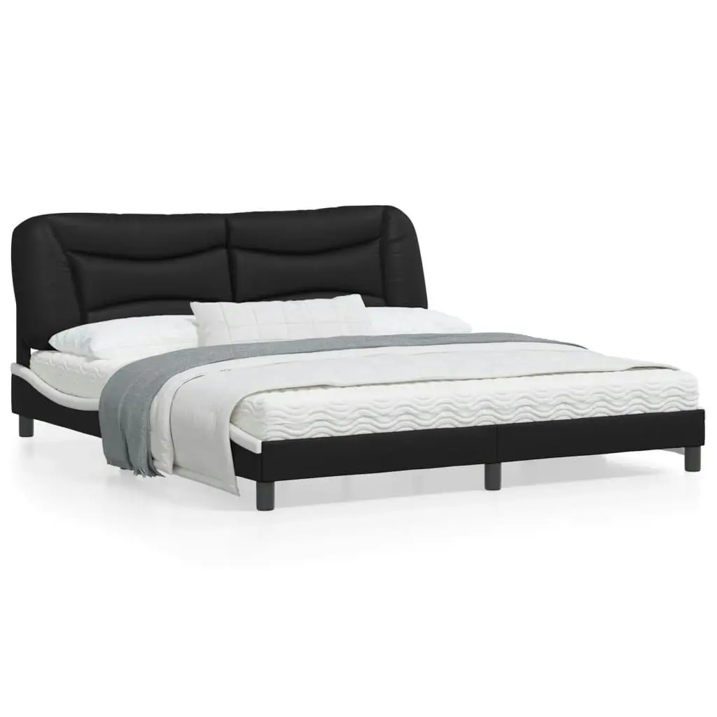 Bed Frame with Headboard Black and White 183x203 cm King Size Faux Leather 3208021