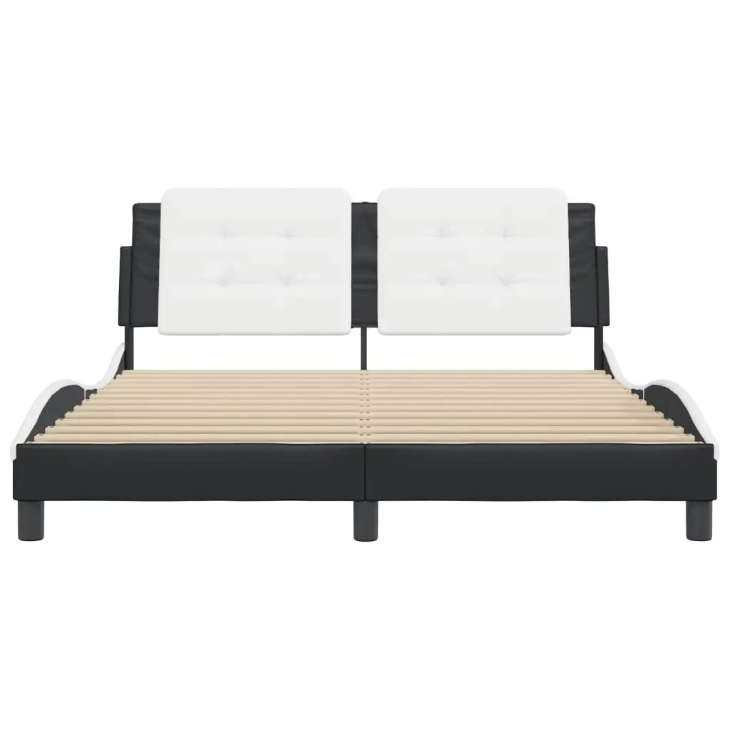 Bed Frame with Headboard Black and White 153x203 cm Queen Size Faux Leather 3208281