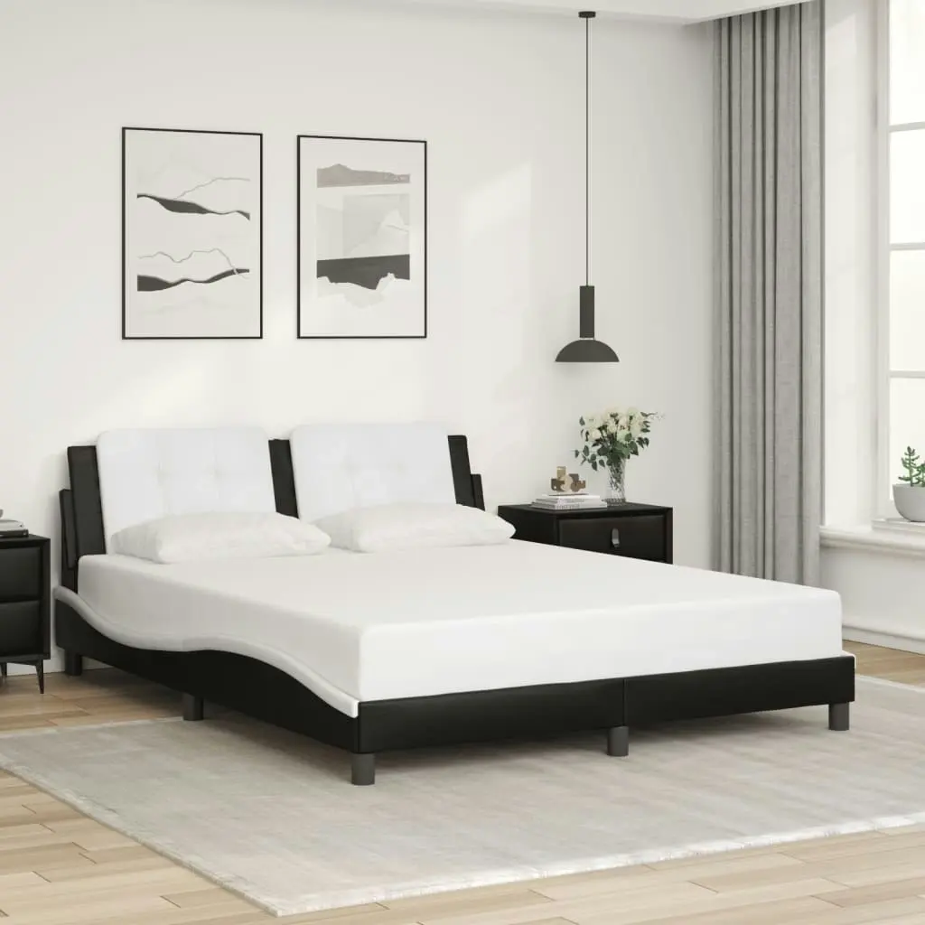 Bed Frame with Headboard Black and White 153x203 cm Queen Size Faux Leather 3208281