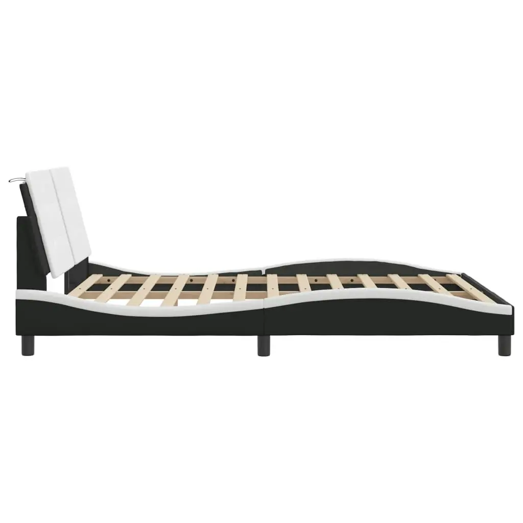 Bed Frame with Headboard Black and White 153x203 cm Queen Size Faux Leather 3208281