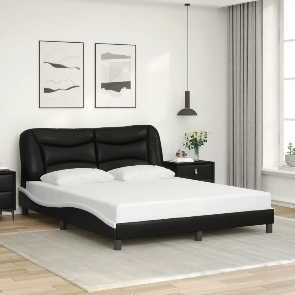 Bed Frame with Headboard Black and White 153x203 cm Queen Size Faux Leather 3208261