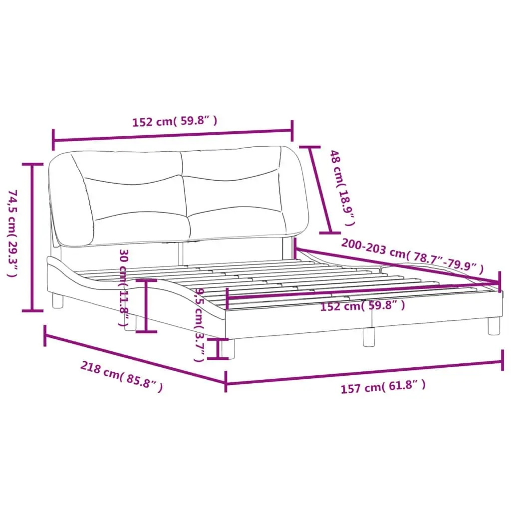 Bed Frame with Headboard Black and White 153x203 cm Queen Size Faux Leather 3208261