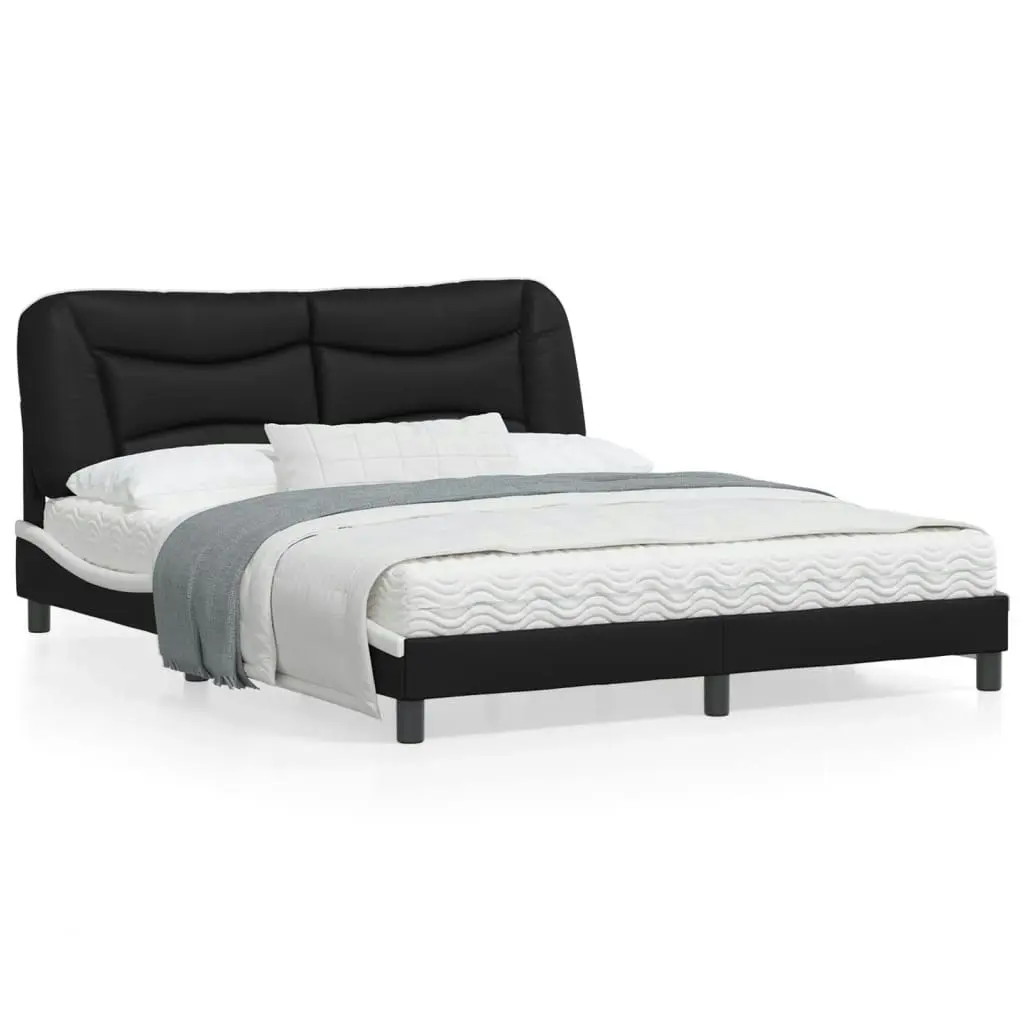 Bed Frame with Headboard Black and White 153x203 cm Queen Size Faux Leather 3208261