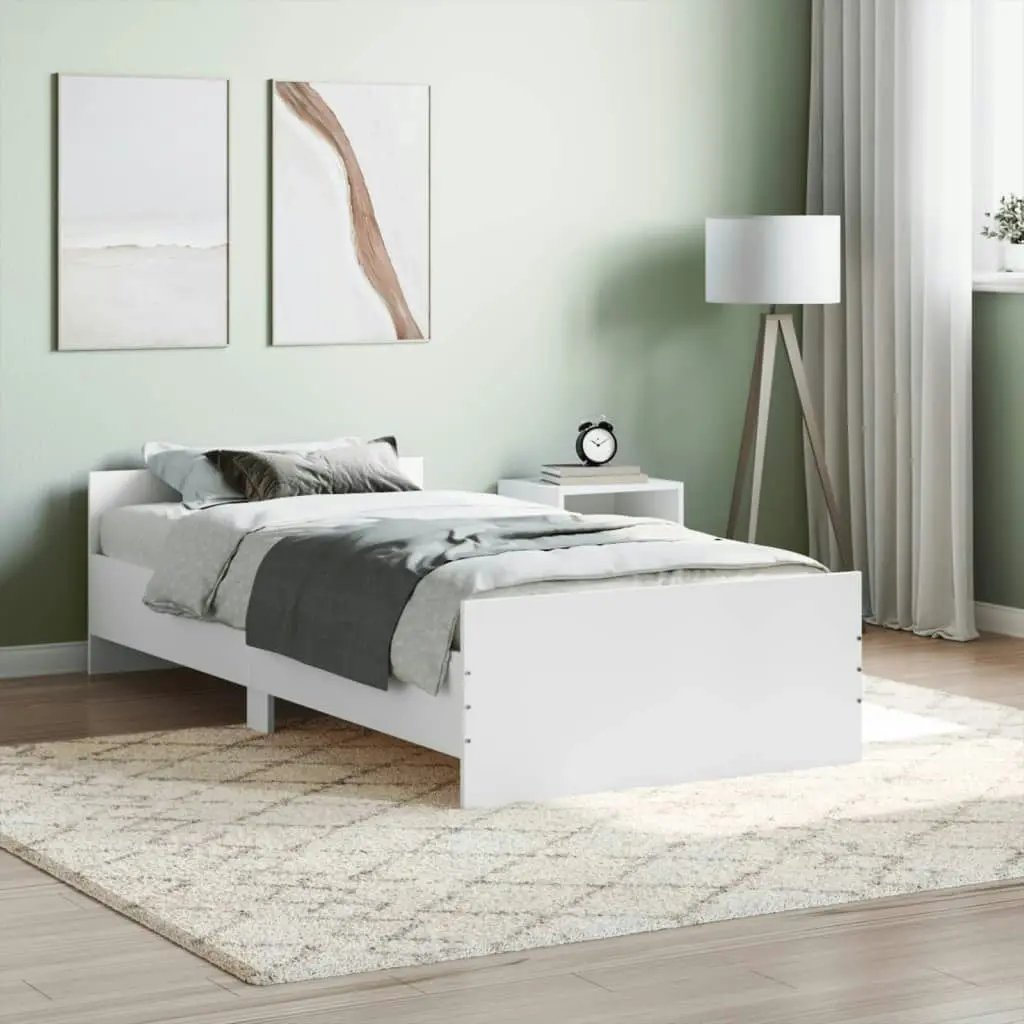 Bed Frame White 92x187 cm Single Size Engineered Wood 835939