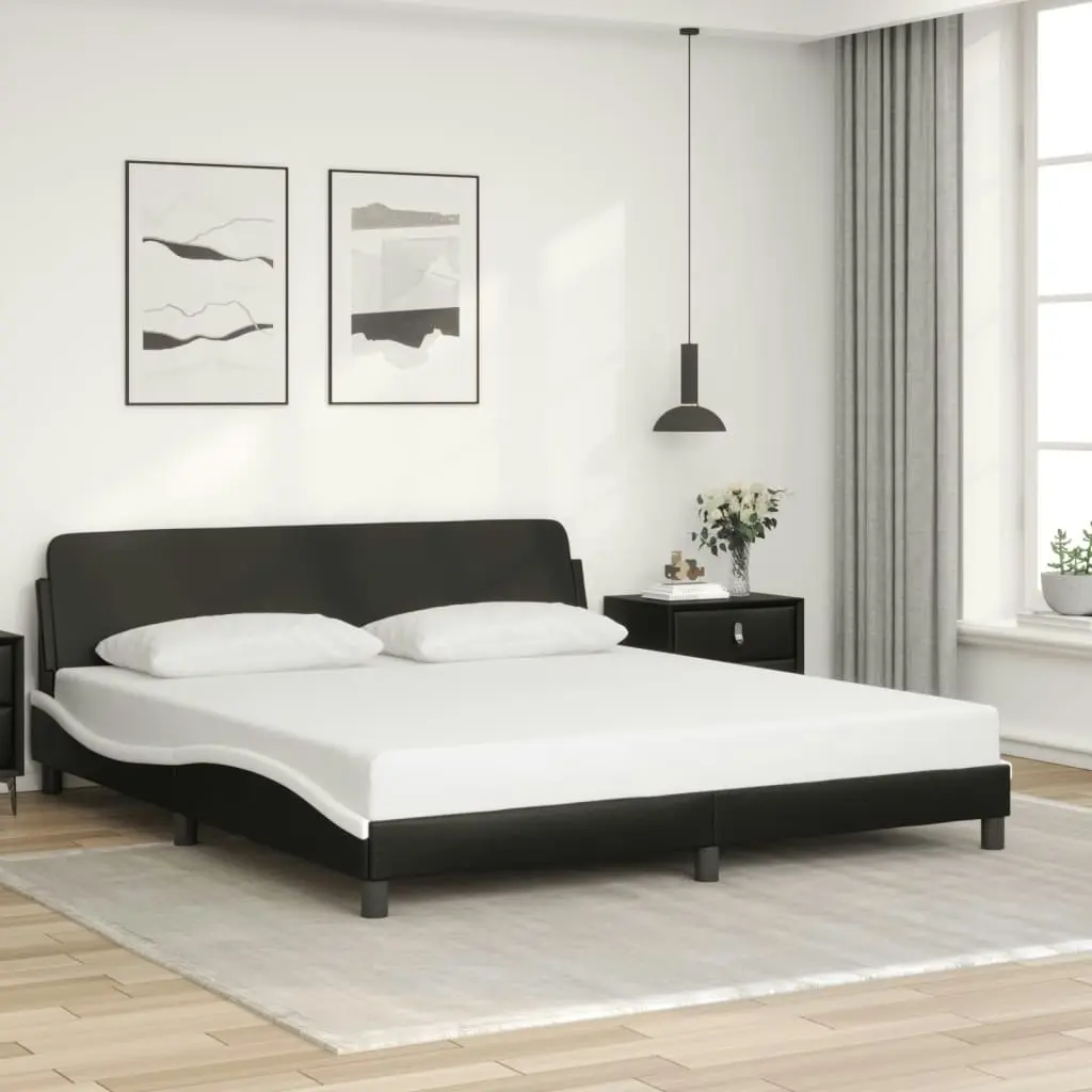 Bed Frame with Headboard Black and White 183x203 cm King Size Faux Leather 3207667