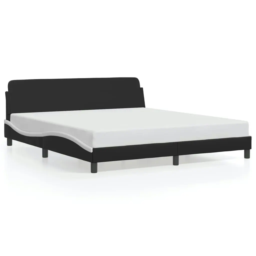 Bed Frame with Headboard Black and White 183x203 cm King Size Faux Leather 3207667