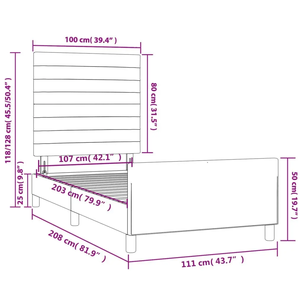 Bed Frame with Headboard Dark Grey 106x203 cm King Single Size Fabric 3283107