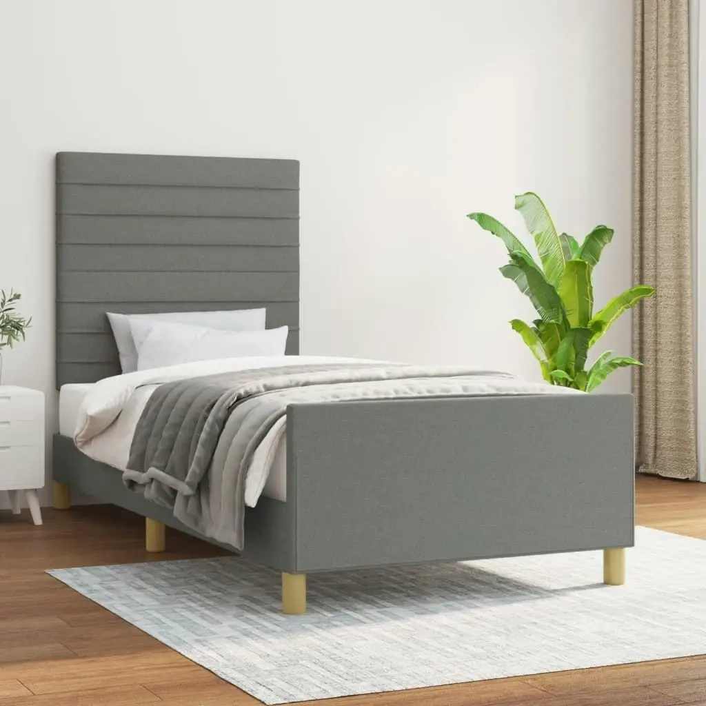 Bed Frame with Headboard Dark Grey 106x203 cm King Single Size Fabric 3283107