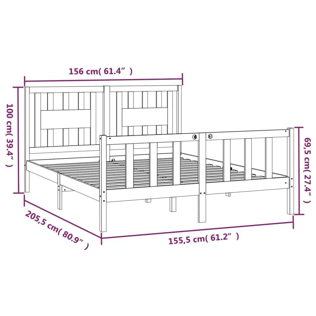 Bed Frame with Headboard Black Solid Wood Pine 153x203 cm Queen Size 3188175