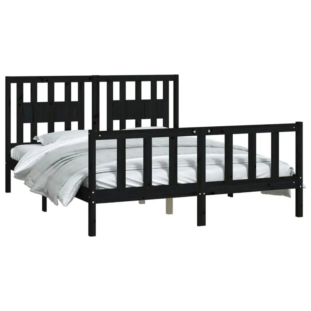 Bed Frame with Headboard Black Solid Wood Pine 153x203 cm Queen Size 3188175