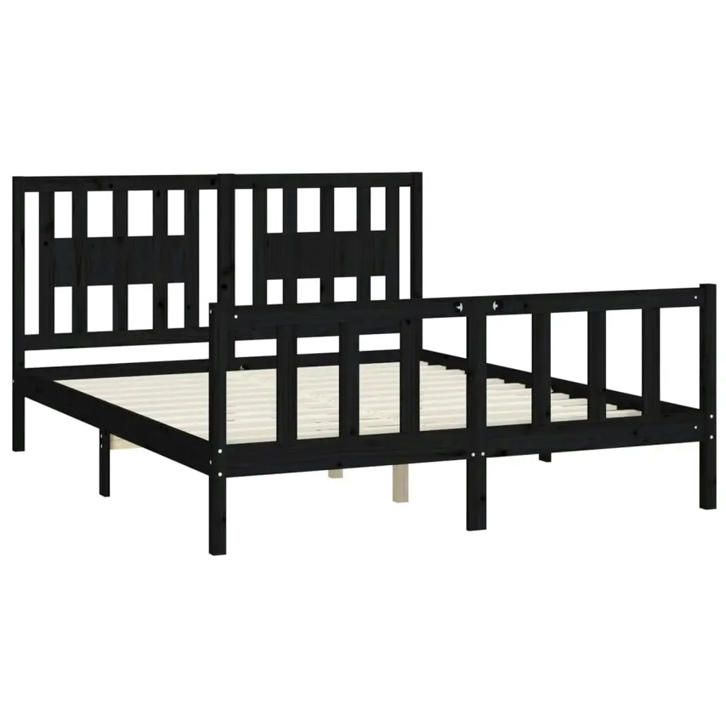 Bed Frame with Headboard Black Solid Wood Pine 153x203 cm Queen Size 3188175