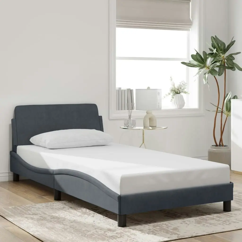 Bed Frame with Headboard Dark Grey 107x203 cm Velvet 373313