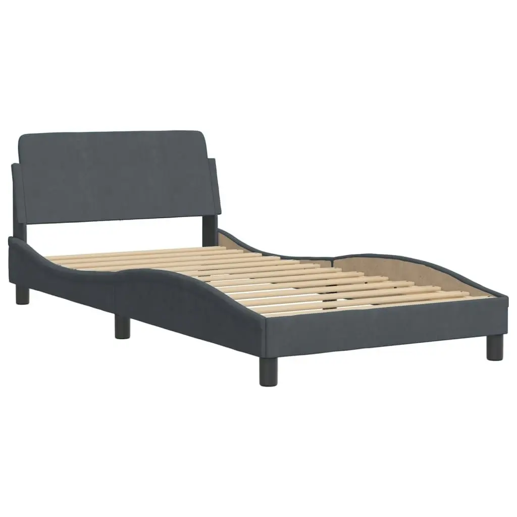 Bed Frame with Headboard Dark Grey 107x203 cm Velvet 373313