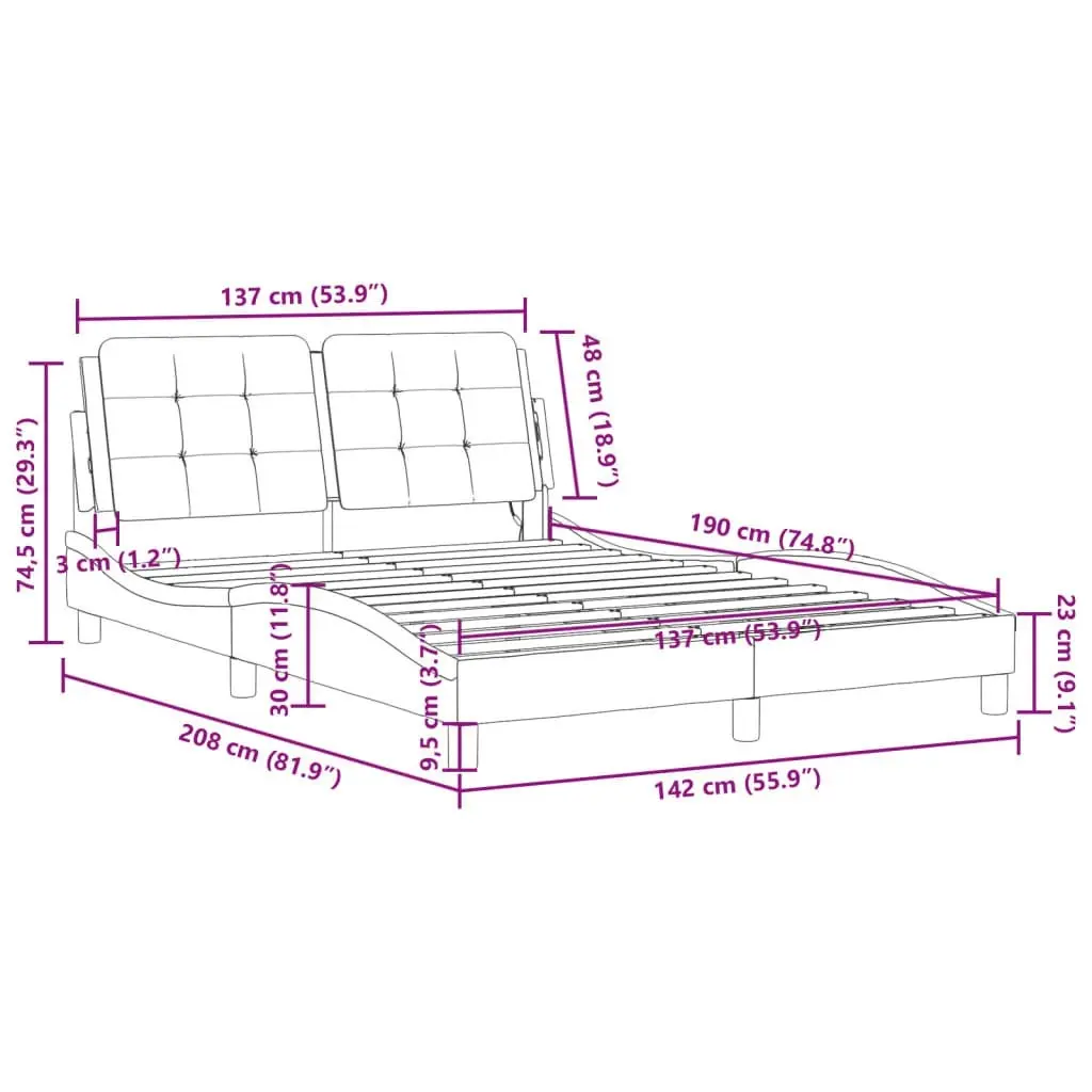 Bed Frame with Headboard Black and White 137x187 cm Double Size Faux Leather 3208279