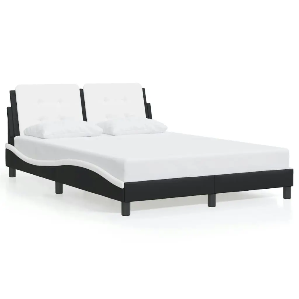 Bed Frame with Headboard Black and White 137x187 cm Double Size Faux Leather 3208279