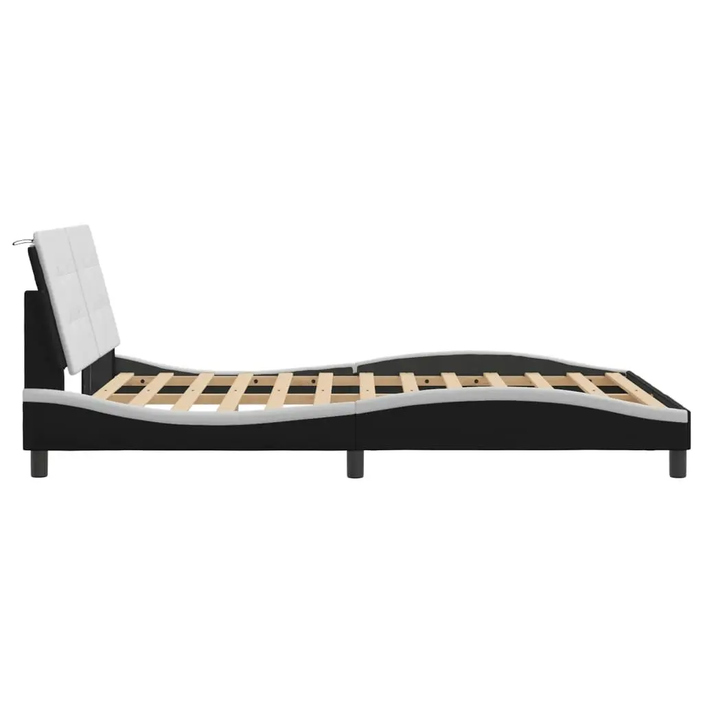 Bed Frame with Headboard Black and White 137x187 cm Double Size Faux Leather 3208279