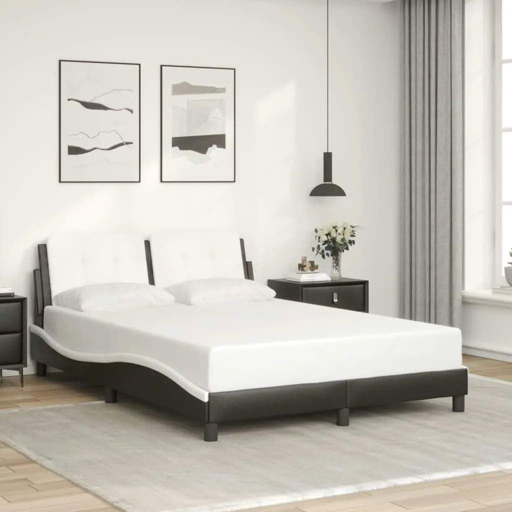 Bed Frame with Headboard Black and White 137x187 cm Double Size Faux Leather 3208279