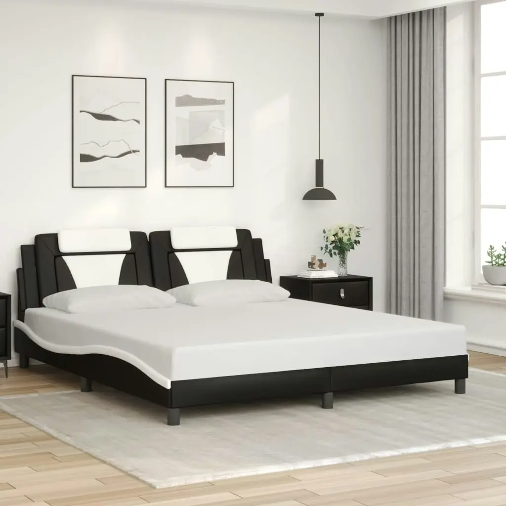 Bed Frame with Headboard Black and White 183x203 cm King Size Faux Leather 3208273