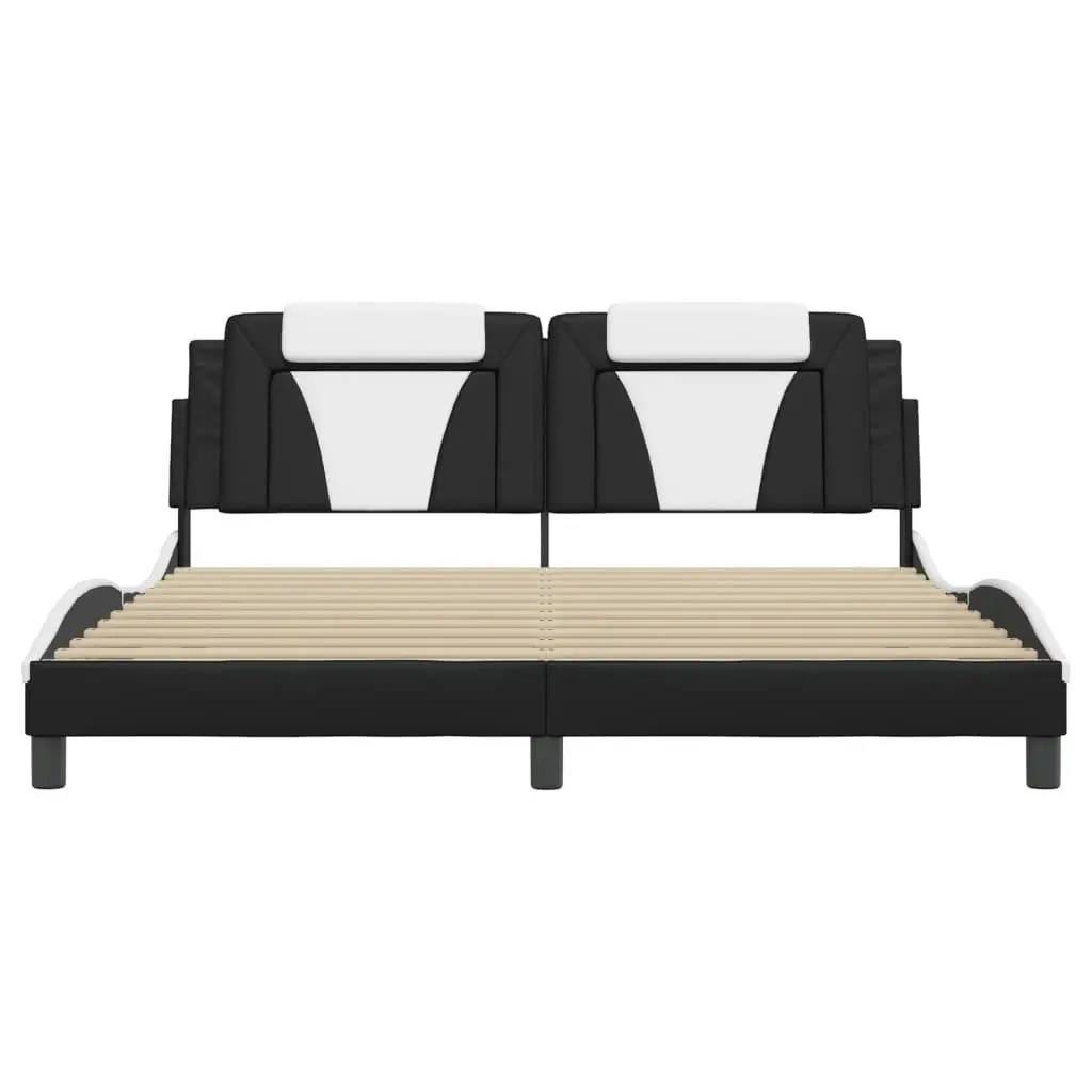 Bed Frame with Headboard Black and White 183x203 cm King Size Faux Leather 3208273