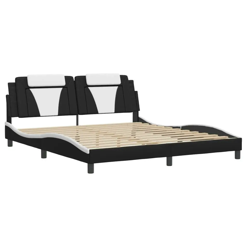 Bed Frame with Headboard Black and White 183x203 cm King Size Faux Leather 3208273