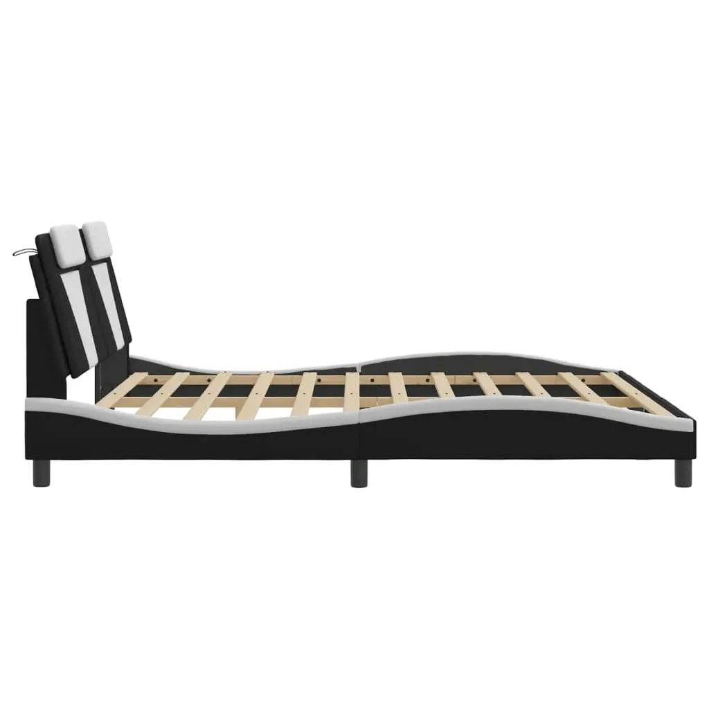 Bed Frame with Headboard Black and White 183x203 cm King Size Faux Leather 3208273