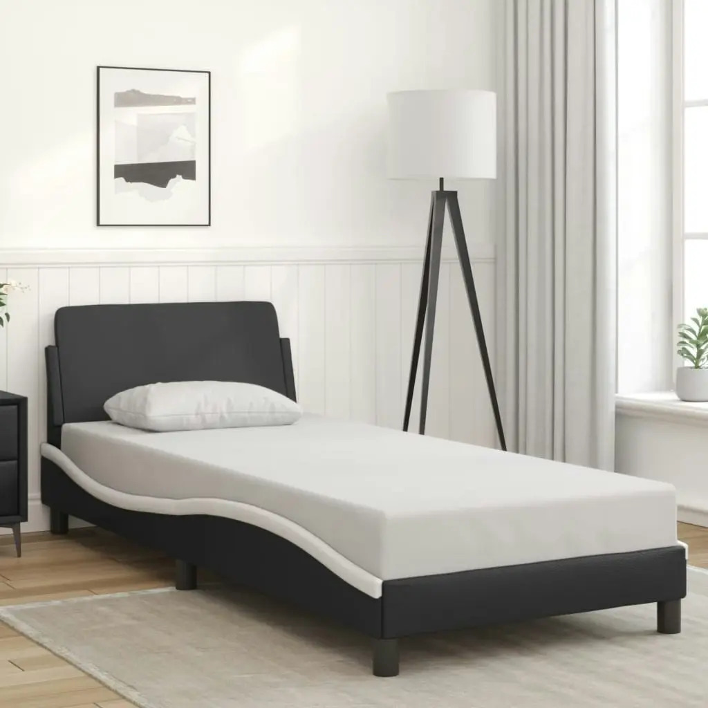 Bed Frame with Headboard Black and White 90x190 cm Faux Leather 373103