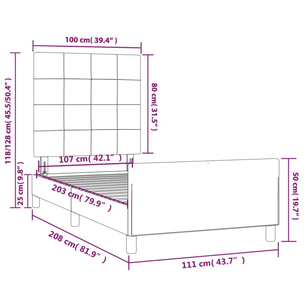 Bed Frame with Headboard Dark Grey 106x203 cm King Single Size Fabric 3283105