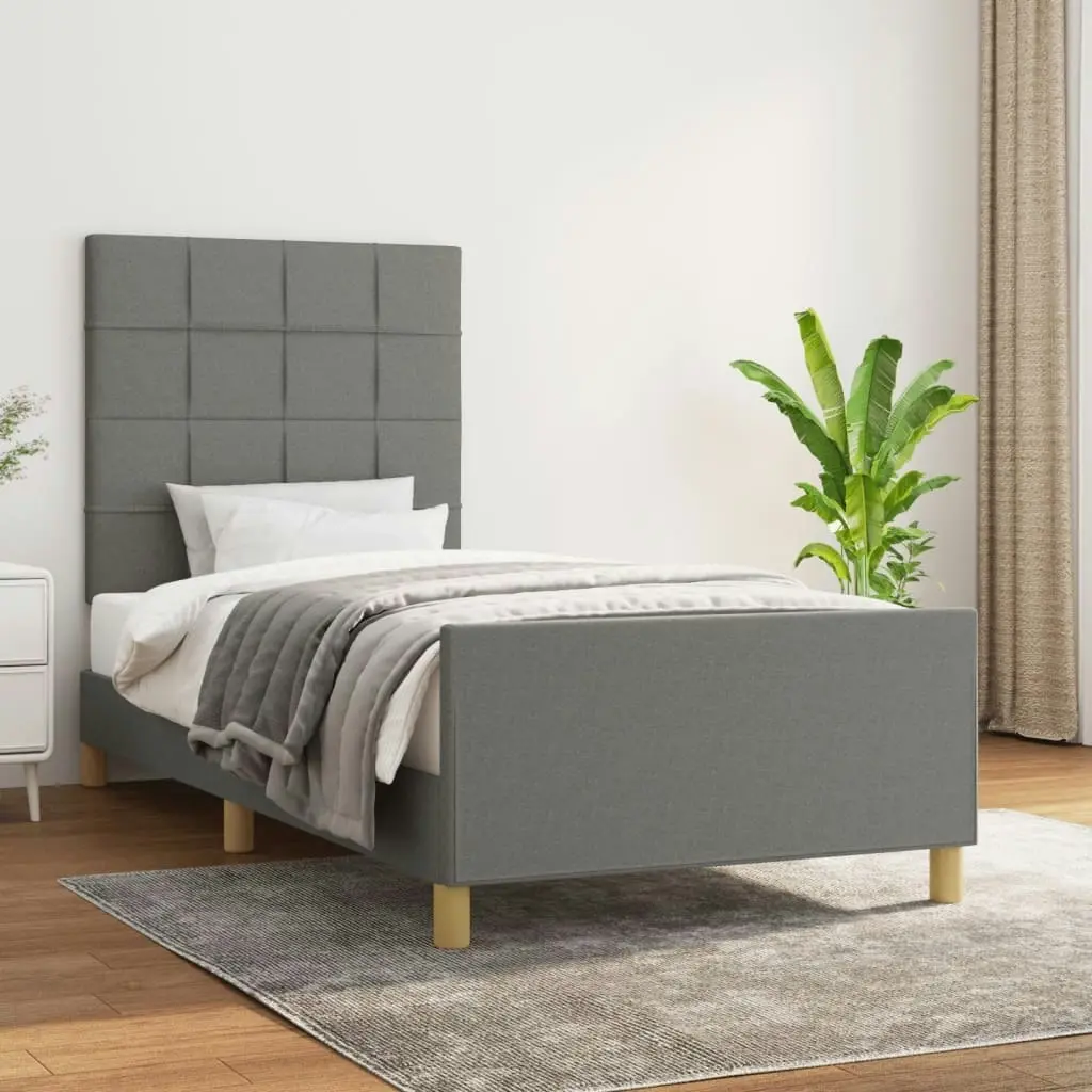 Bed Frame with Headboard Dark Grey 106x203 cm King Single Size Fabric 3283105