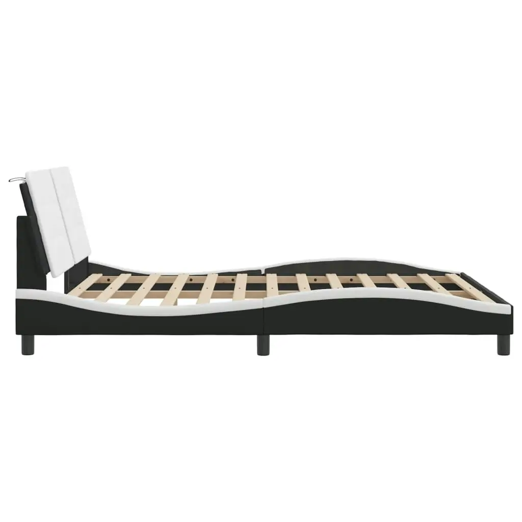 Bed Frame with Headboard Black and White 153x203 cm Queen Size Faux Leather 3208223