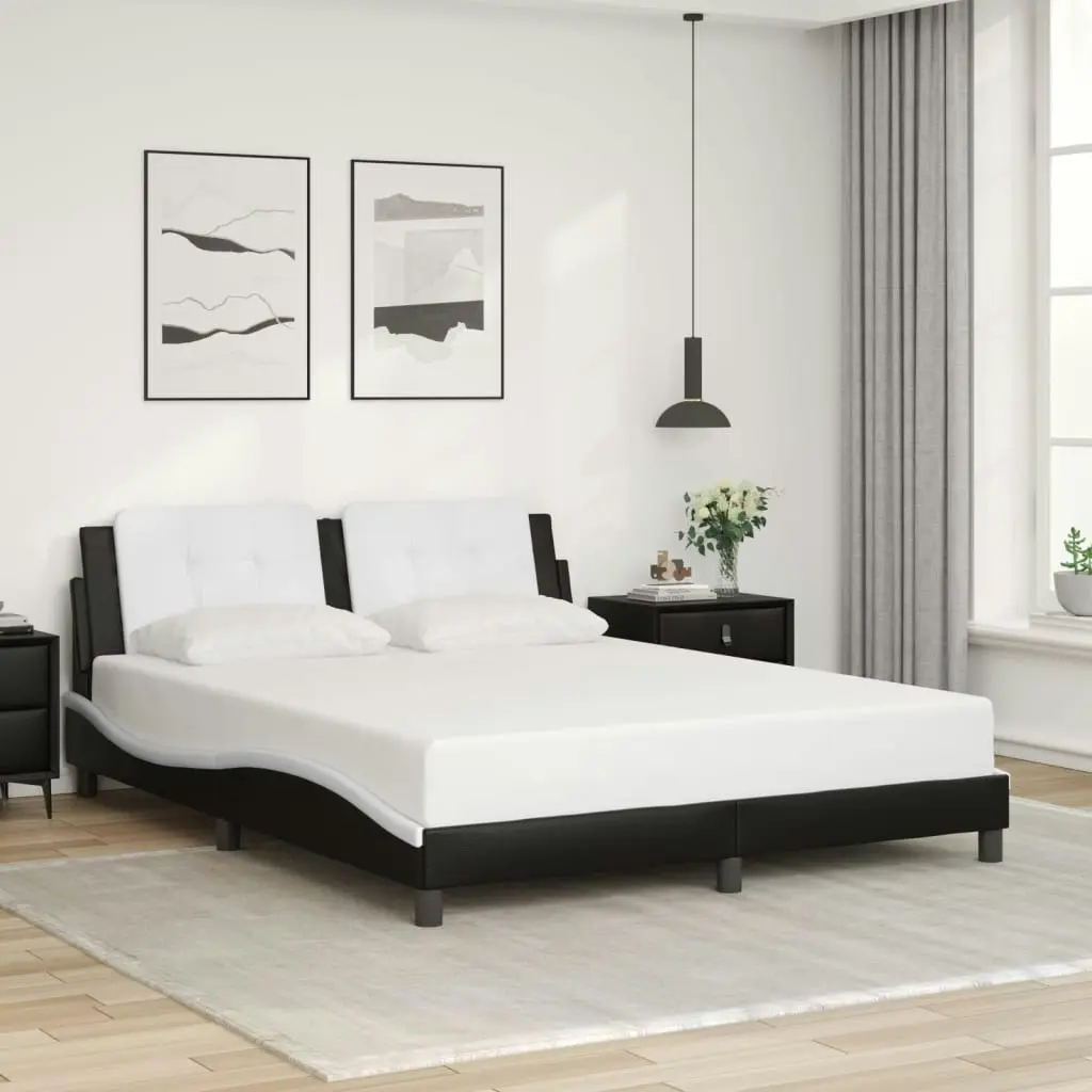 Bed Frame with Headboard Black and White 153x203 cm Queen Size Faux Leather 3208223