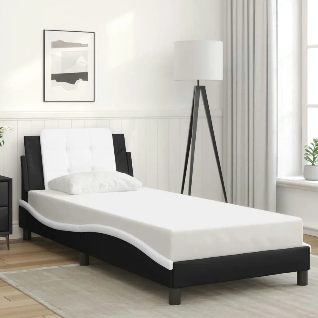 Bed Frame with Headboard Black and White 90x190 cm Faux Leather 3208154