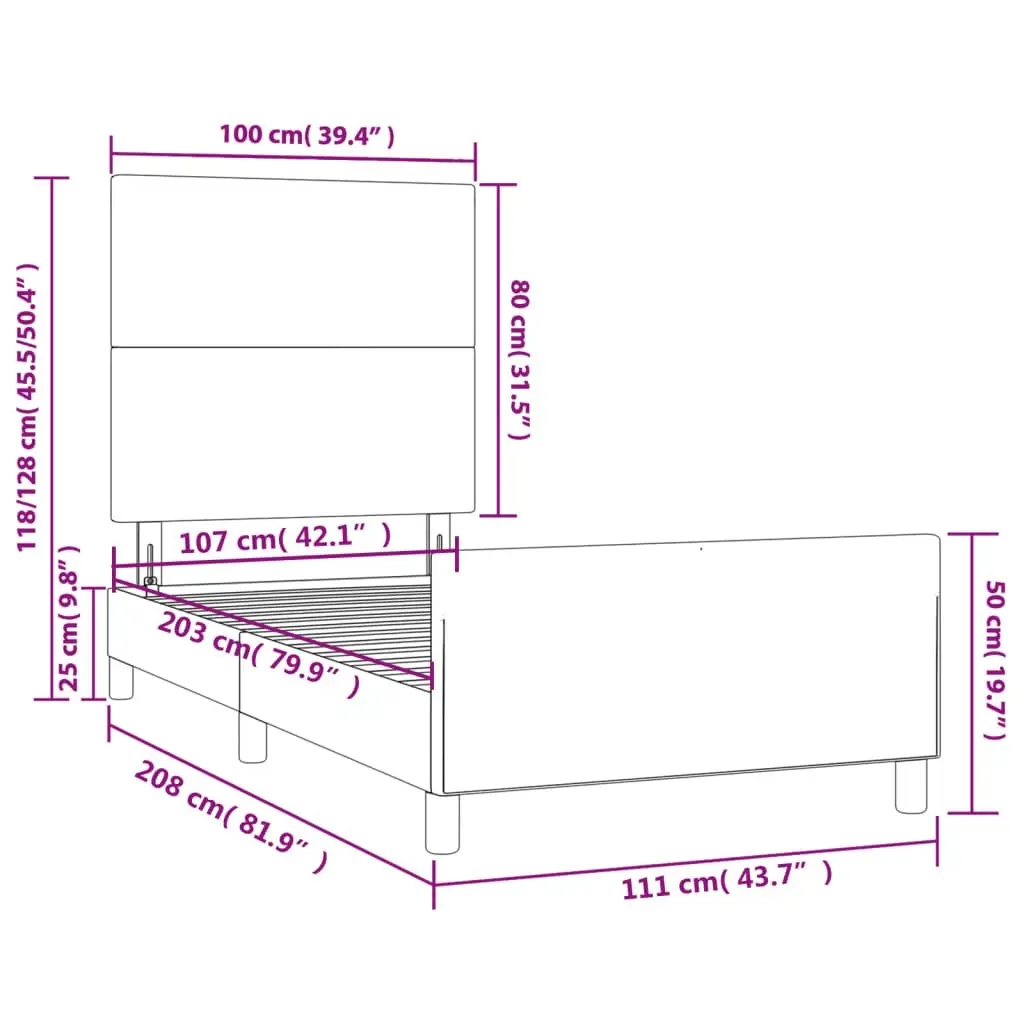 Bed Frame with Headboard Dark Grey 106x203 cm King Single Size Velvet 3283152