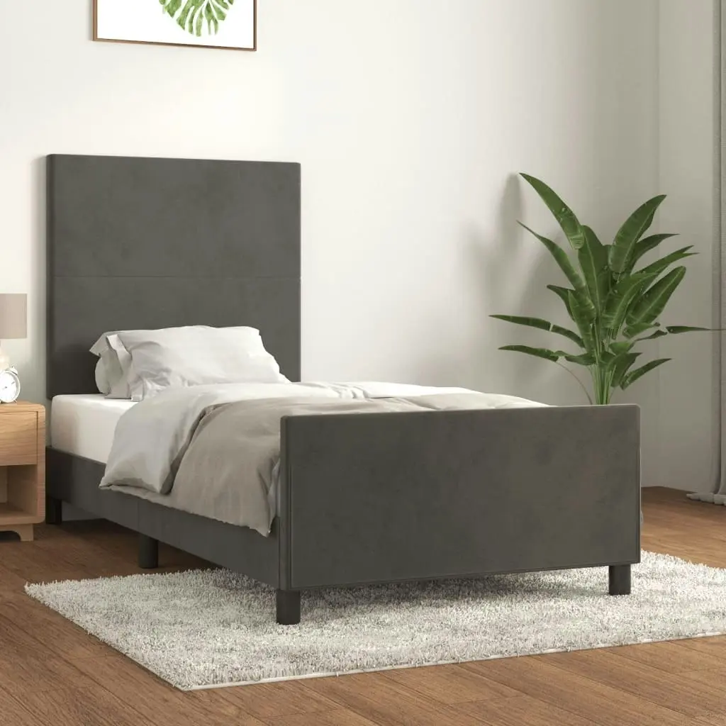 Bed Frame with Headboard Dark Grey 106x203 cm King Single Size Velvet 3283152